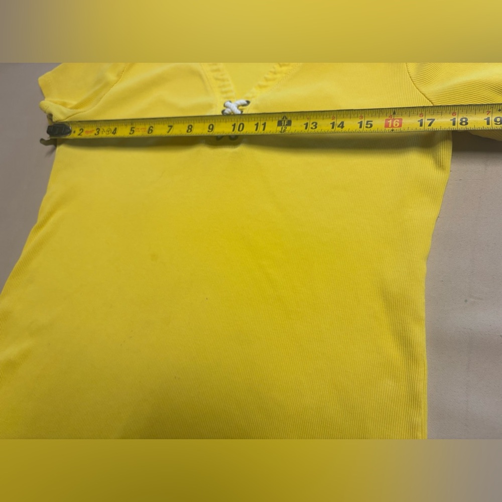 Lauren Ralph Lauren Women's Shirt Sz XL Yellow Lace-Up V-Neck Ribbed Cotton FLAW - Picture 7 of 16